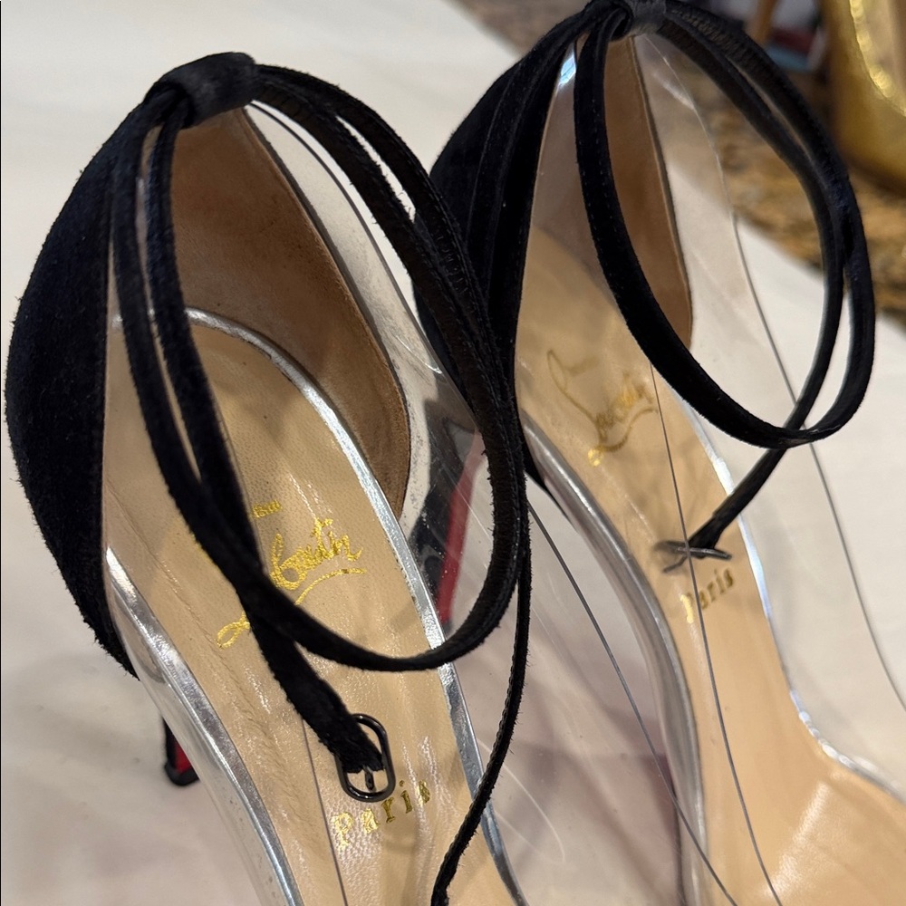 Christian Louboutin Black and Clear Pointed Heels - Picture 9 of 9